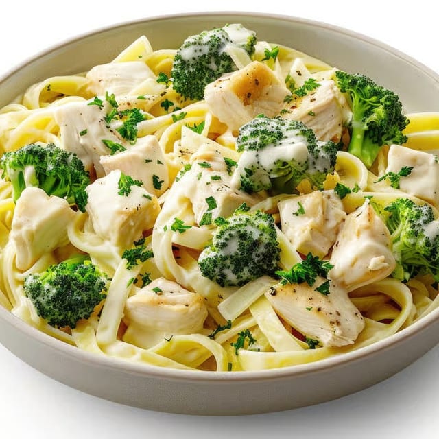 Chicken Alfredo with Broccoli.