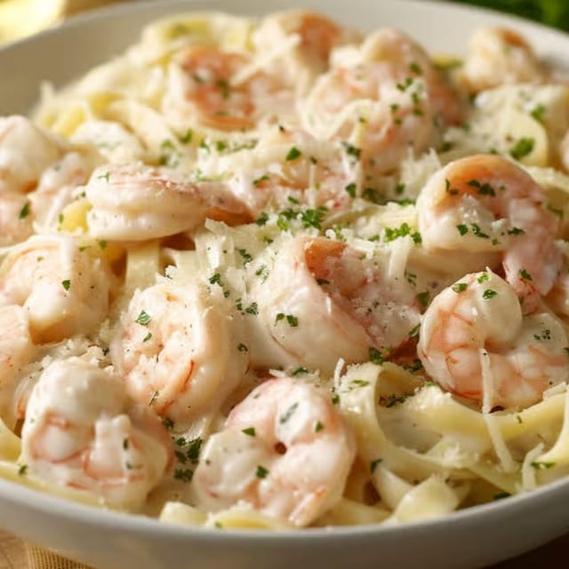 Shrimp & Broccoli Alfredo.