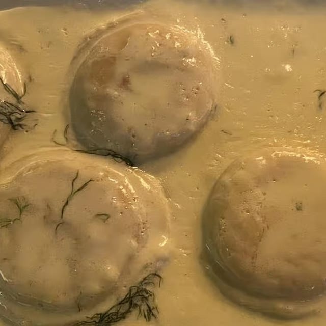 Lobster Ravioli with Alfredo Sauce.